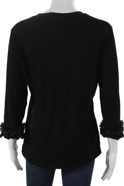 Sara Campbell Women Black Viscose Basic 3/4 Sleeve T-Shirt Round Neck Size M