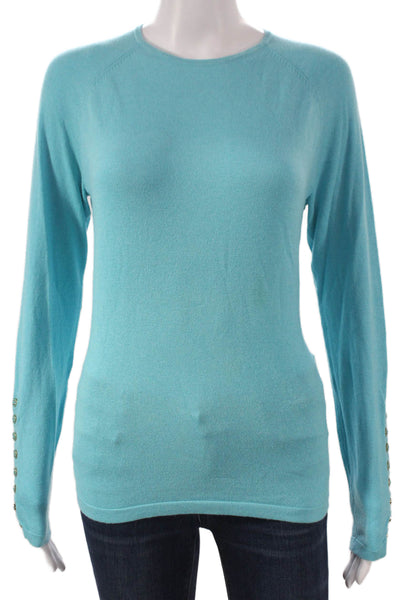 J. Mclaughlin Women Cotton Pullover Sweater Blue Round Neck Long Sleeve Size S