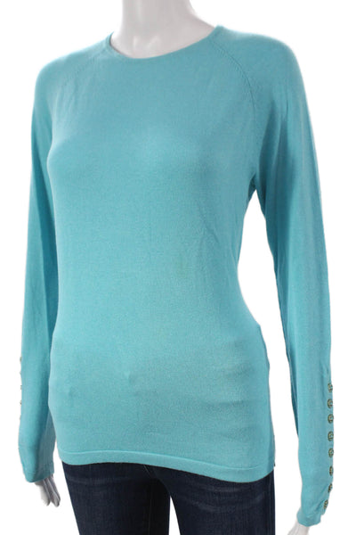 J. Mclaughlin Women Cotton Pullover Sweater Blue Round Neck Long Sleeve Size S