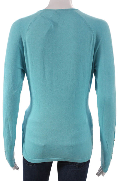 J. Mclaughlin Women Cotton Pullover Sweater Blue Round Neck Long Sleeve Size S