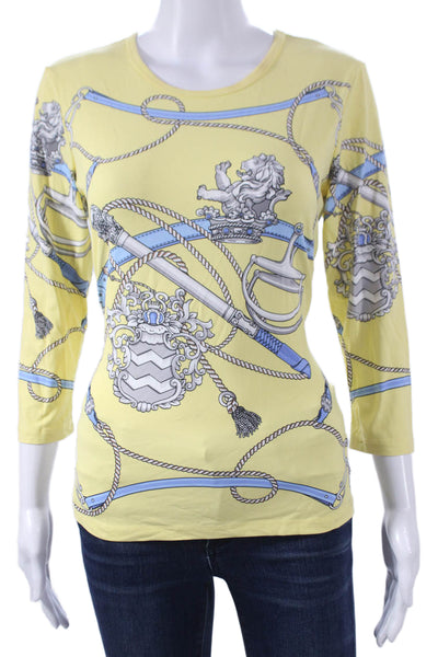 J. Mclaughlin Womens Multicolor Abstract 3/4 Sleeve Basic T-Shirt Size M