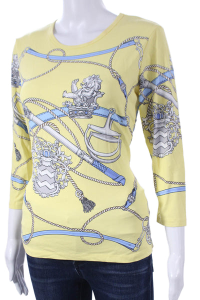 J. Mclaughlin Womens Multicolor Abstract 3/4 Sleeve Basic T-Shirt Size M