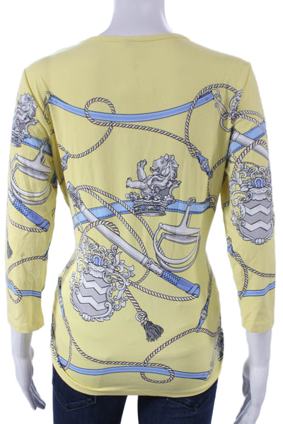 J. Mclaughlin Womens Multicolor Abstract 3/4 Sleeve Basic T-Shirt Size M