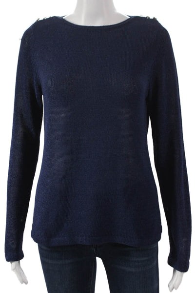 J. Mclaughlin Womens Pullover Sweater Cotton Boat Neck Long Sleeve Blue Size M