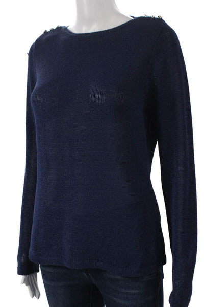 J. Mclaughlin Womens Pullover Sweater Cotton Boat Neck Long Sleeve Blue Size M