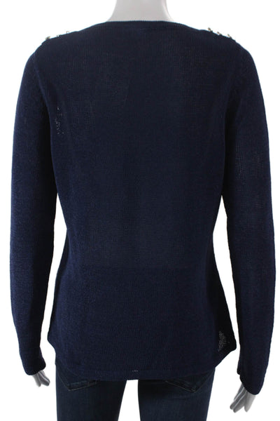 J. Mclaughlin Womens Pullover Sweater Cotton Boat Neck Long Sleeve Blue Size M