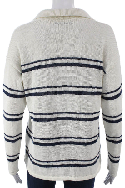 J. Mclaughlin Women Striped Collared Pullover Sweater White Long Sleeve Size M