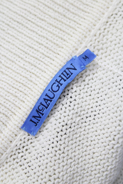 J. Mclaughlin Women Striped Collared Pullover Sweater White Long Sleeve Size M