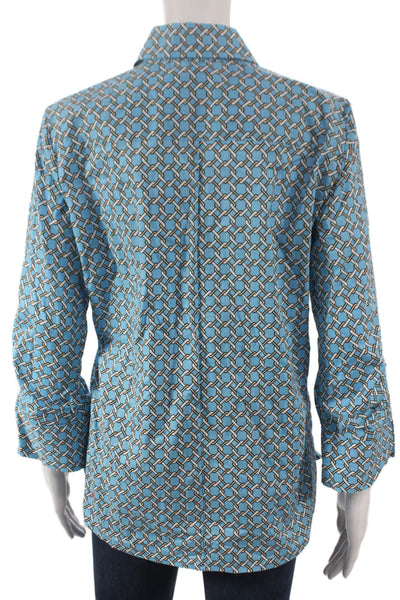 Hinson Wu Women Tunic Blouse Collared Cotton Blue 3/4 Sleeve Size S