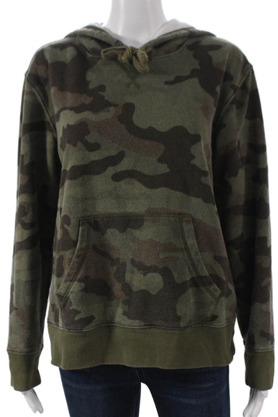 J Crew Unisex Pullover Hoodie Green Camo Cotton Crew Neck Long Sleeve Size M