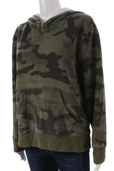 J Crew Unisex Pullover Hoodie Green Camo Cotton Crew Neck Long Sleeve Size M