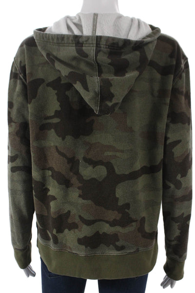 J Crew Unisex Pullover Hoodie Green Camo Cotton Crew Neck Long Sleeve Size M