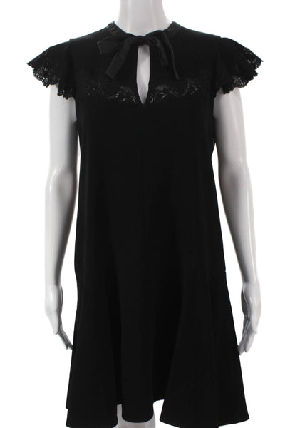 Rebecca Taylor Women Shift Dress Black High Neck Short Sleeve Zip Size 6