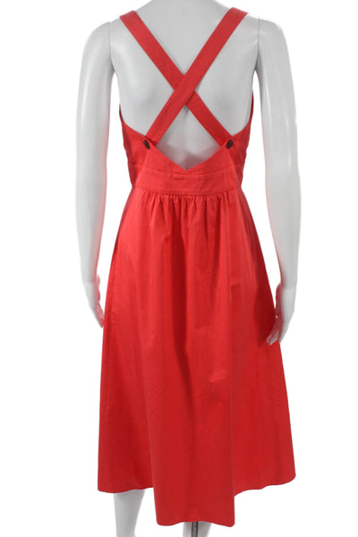 Ba&Sh Women A-Line Red Cotton Square Neck Sleeveless Knee Length Dress Size 1