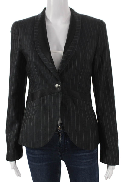 Not Available Womens Blazer Black Cashmere Pinstripe Button Long Sleeve Size 40