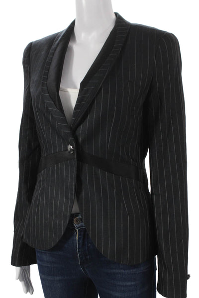 Not Available Womens Blazer Black Cashmere Pinstripe Button Long Sleeve Size 40