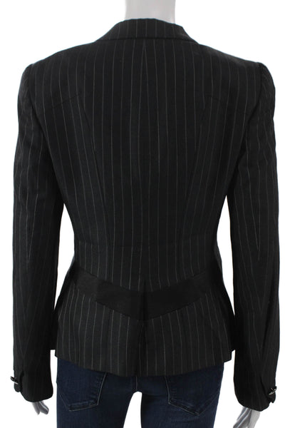 Not Available Womens Blazer Black Cashmere Pinstripe Button Long Sleeve Size 40