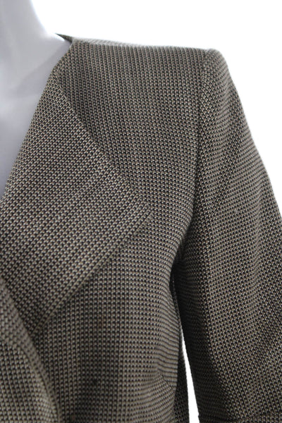 Womens Wool Check Jacket 3/4 Sleeve Button Multicolor Size 40