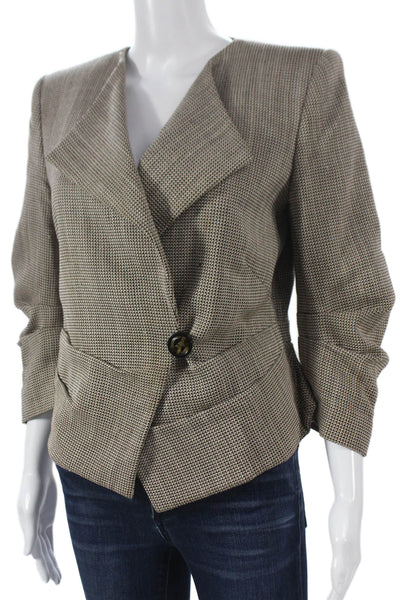Womens Wool Check Jacket 3/4 Sleeve Button Multicolor Size 40