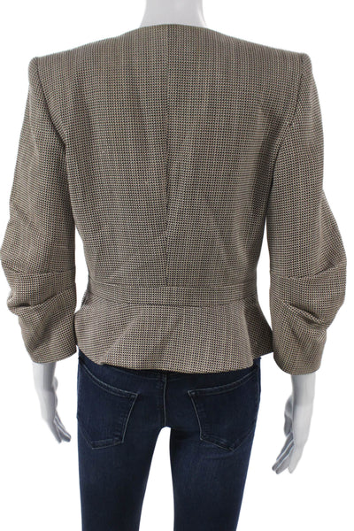 Womens Wool Check Jacket 3/4 Sleeve Button Multicolor Size 40