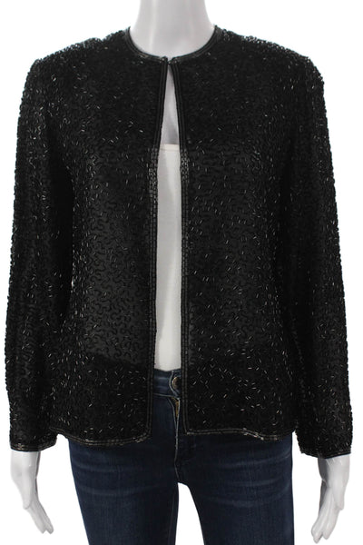 Victoria Royal Womens Black Beaded Geometric Jacket Long Sleeve Size 10