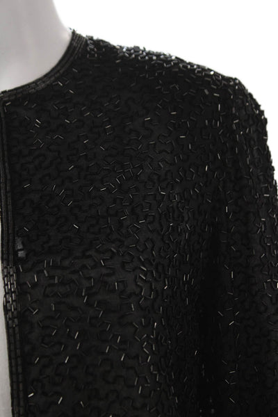 Victoria Royal Womens Black Beaded Geometric Jacket Long Sleeve Size 10
