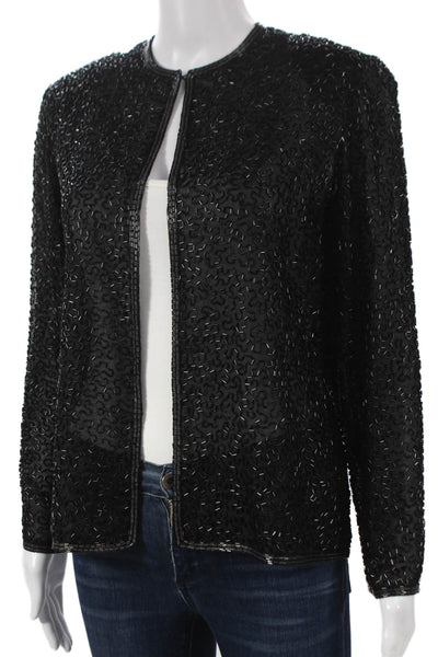 Victoria Royal Womens Black Beaded Geometric Jacket Long Sleeve Size 10