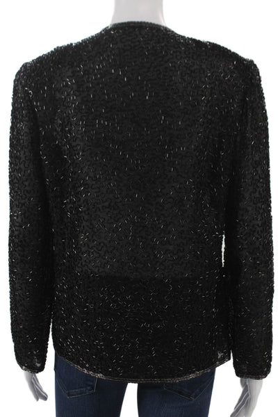 Victoria Royal Womens Black Beaded Geometric Jacket Long Sleeve Size 10