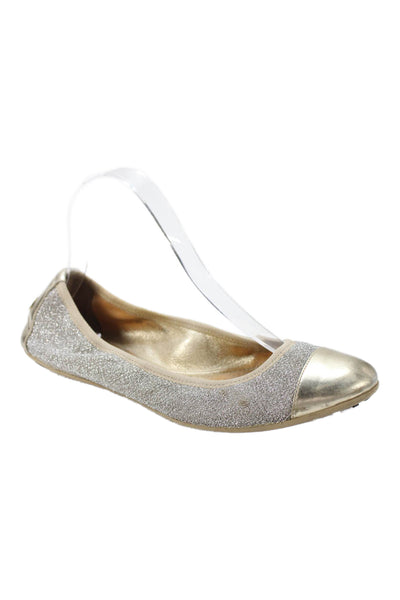 Jimmy Choo Womens Slip On Metallic Knit Cap Toe Ballet Flats Silver Gold Size 39