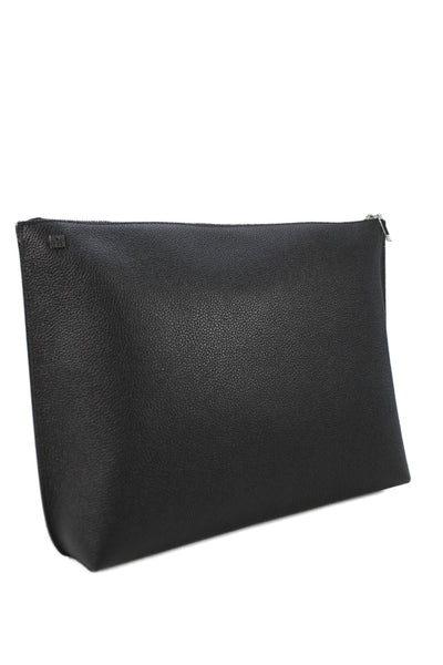 Toteme Womens Zip Top Grained Leather Large Pouch Clutch Handbag