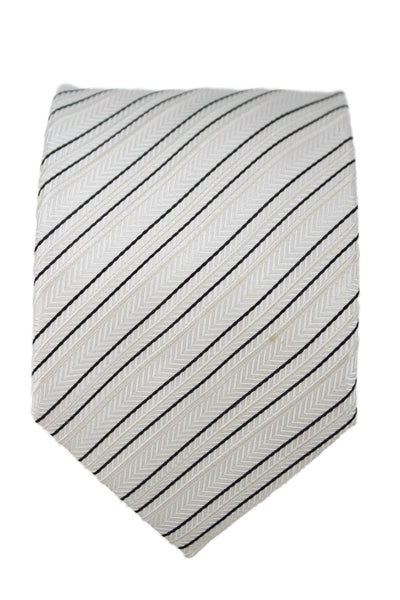 Brioni Mens Striped Print Classic Tie White