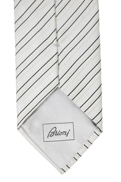 Brioni Mens Striped Print Classic Tie White