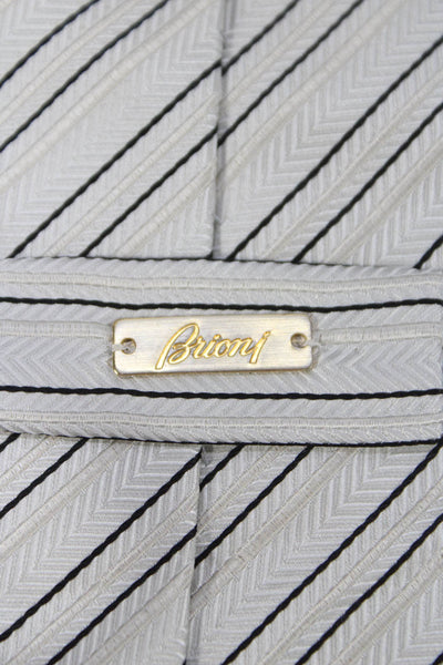 Brioni Mens Striped Print Classic Tie White