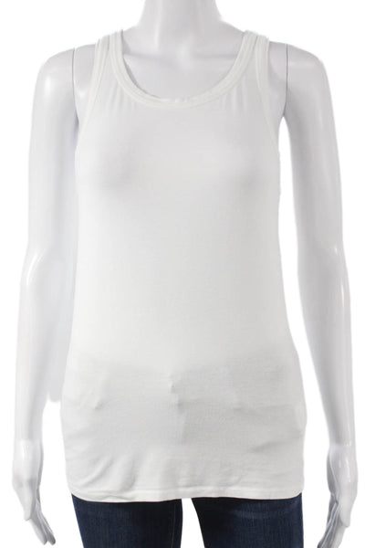 Majestic Filatures Womens Sleeveless Basic Tank White Round Neck Viscose Size 2