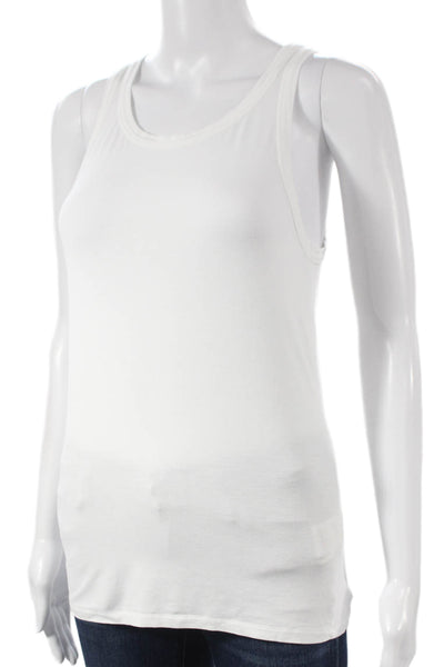 Majestic Filatures Womens Sleeveless Basic Tank White Round Neck Viscose Size 2