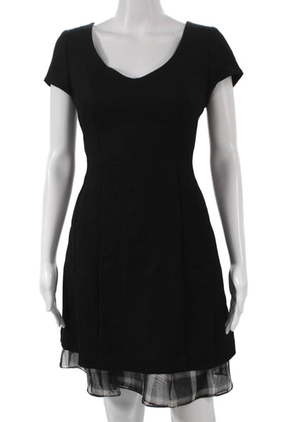 Thread Social Womens Black Wool V-Neck Mini Dress Short Sleeve Size 2