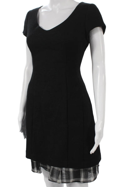 Thread Social Womens Black Wool V-Neck Mini Dress Short Sleeve Size 2