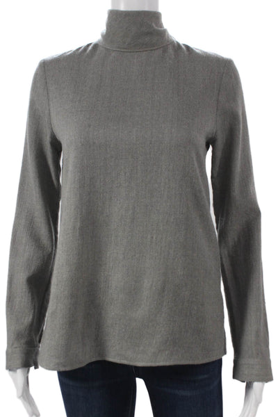 Vanessa Seward Women Wool Turtleneck Blouse Gray Long Sleeve Button Size 36