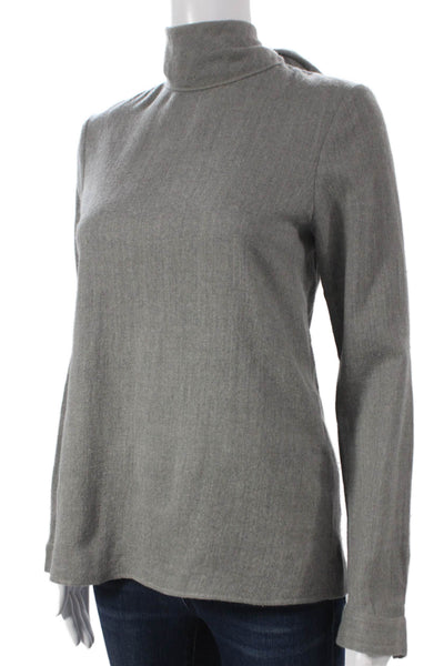 Vanessa Seward Women Wool Turtleneck Blouse Gray Long Sleeve Button Size 36