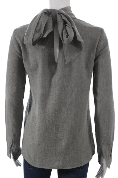 Vanessa Seward Women Wool Turtleneck Blouse Gray Long Sleeve Button Size 36