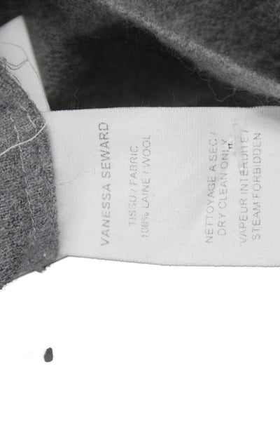 Vanessa Seward Women Wool Turtleneck Blouse Gray Long Sleeve Button Size 36