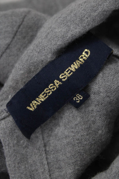 Vanessa Seward Women Wool Turtleneck Blouse Gray Long Sleeve Button Size 36