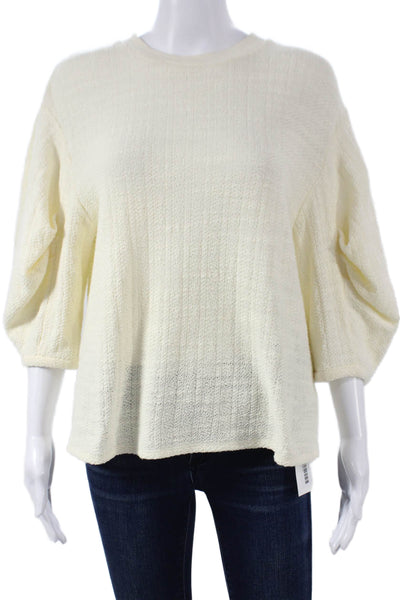 Tibi Womens Ivory Cotton Pullover Sweater Crew Neck 3/4 Sleeve Size 2