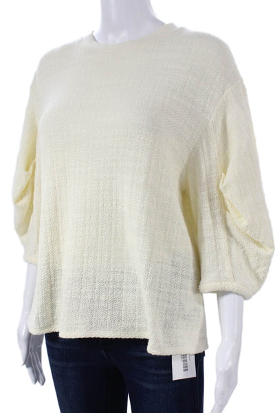 Tibi Womens Ivory Cotton Pullover Sweater Crew Neck 3/4 Sleeve Size 2