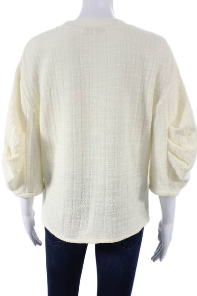 Tibi Womens Ivory Cotton Pullover Sweater Crew Neck 3/4 Sleeve Size 2