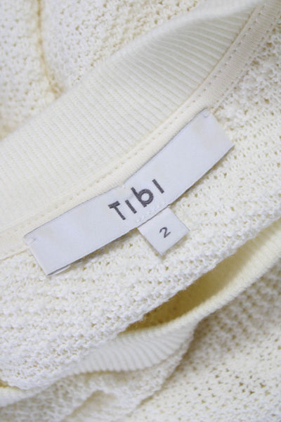 Tibi Womens Ivory Cotton Pullover Sweater Crew Neck 3/4 Sleeve Size 2