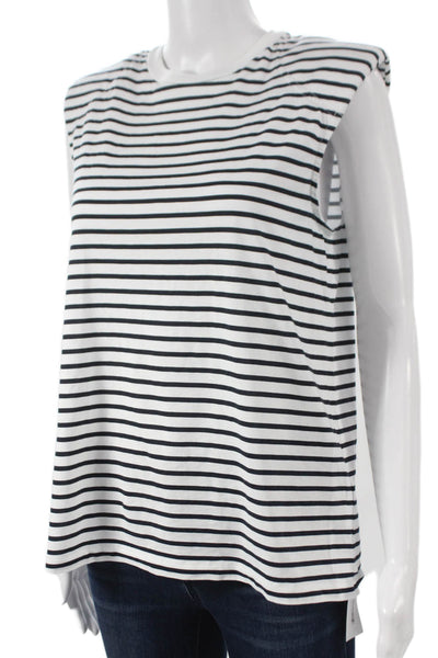 Tibi Womens Basic Striped Cotton Sleeveless Crewneck T-Shirt White Size S