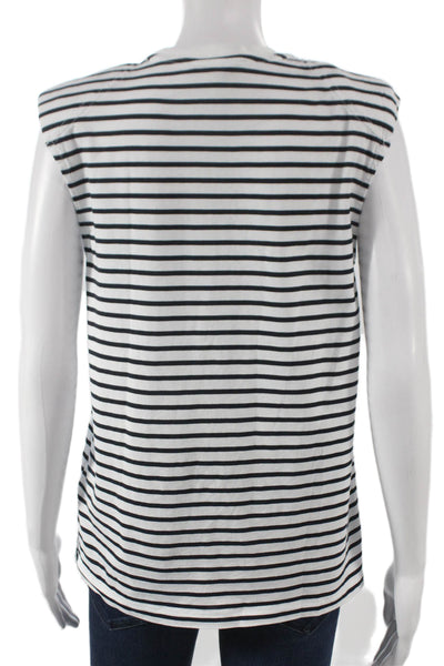 Tibi Womens Basic Striped Cotton Sleeveless Crewneck T-Shirt White Size S