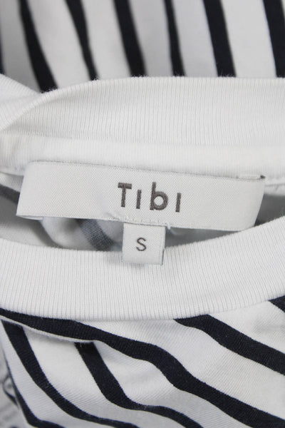 Tibi Womens Basic Striped Cotton Sleeveless Crewneck T-Shirt White Size S