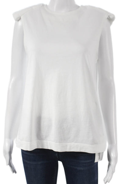 Tibi Womens Basic Cotton Sleeveless Crew Neck T-Shirt White Size S